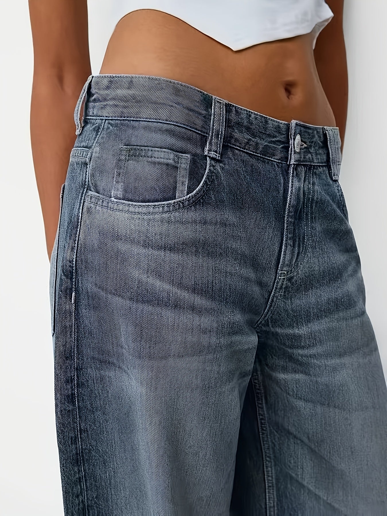 WOMEN New Plus-size Blue Casual Washed Denim Wide-leg Pants