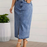 New Fashionable Denim Half-Length Skirt Women'S Casual Plus Size Jeans Long Skirt