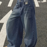 Fashionable New Plus-size Blue Casual Washed Denim Wide-leg Pants