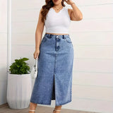 New Fashionable Denim Half-Length Skirt Women'S Casual Plus Size Jeans Long Skirt