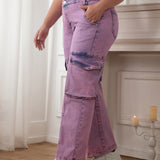 Oversized Bright Pink Washed Denim Cargo Pants