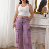 Oversized Bright Pink Washed Denim Cargo Pants