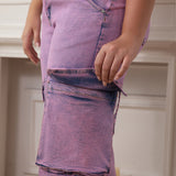 Oversized Bright Pink Washed Denim Cargo Pants