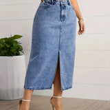 New Fashionable Denim Half-Length Skirt Women'S Casual Plus Size Jeans Long Skirt