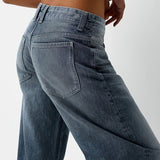 WOMEN New Plus-size Blue Casual Washed Denim Wide-leg Pants