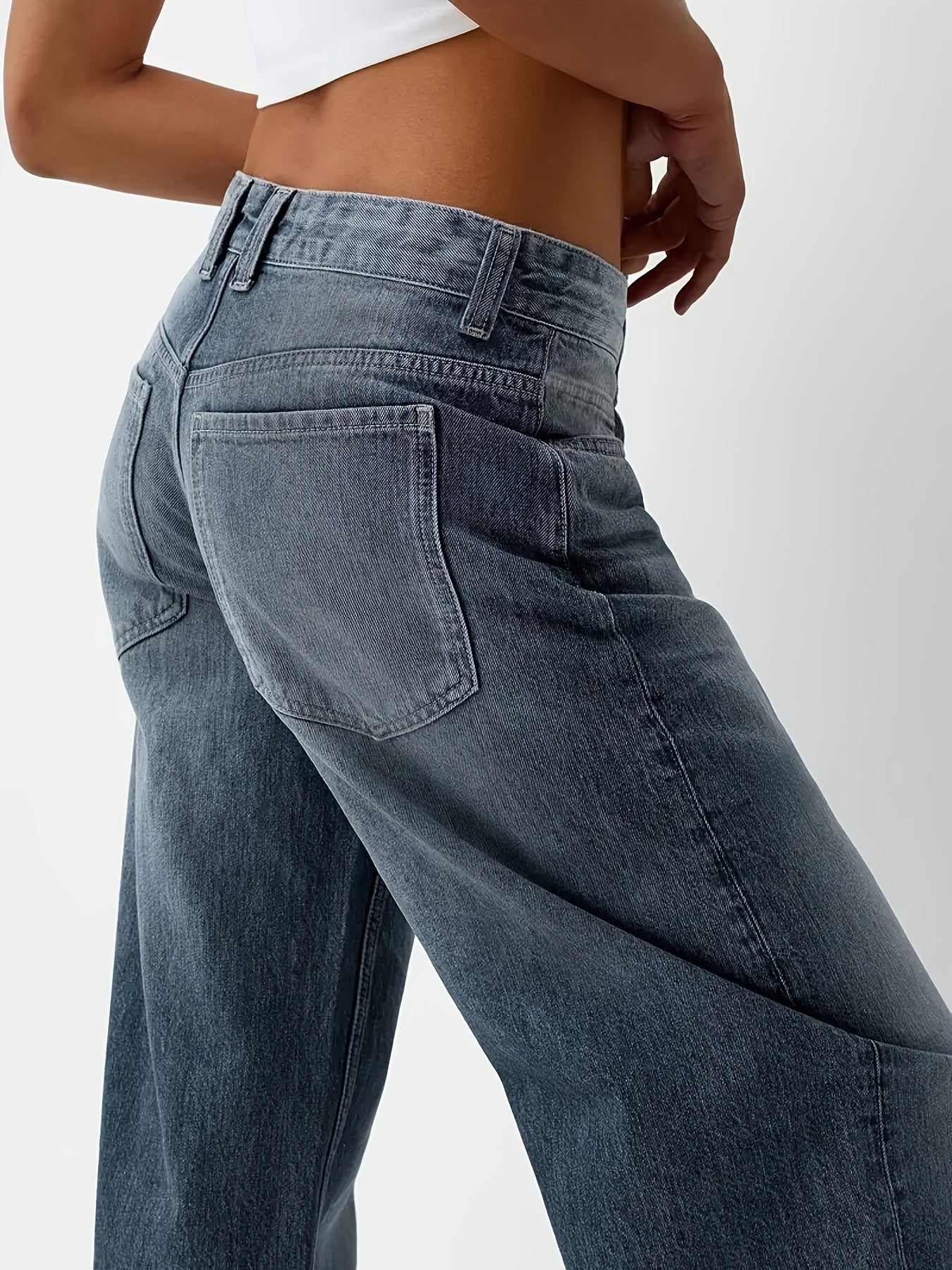 WOMEN New Plus-size Blue Casual Washed Denim Wide-leg Pants