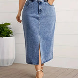 New Fashionable Denim Half-Length Skirt Women'S Casual Plus Size Jeans Long Skirt