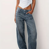 WOMEN New Plus-size Blue Casual Washed Denim Wide-leg Pants