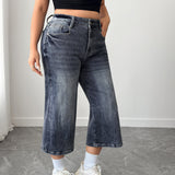Women's Plus High Waisted Denim Culottes