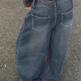 Fashionable New Plus-size Blue Casual Washed Denim Wide-leg Pants