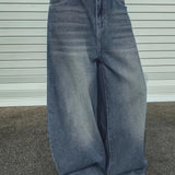 Fashionable New Plus-size Blue Casual Washed Denim Wide-leg Pants