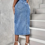 New Fashionable Denim Half-Length Skirt Women'S Casual Plus Size Jeans Long Skirt