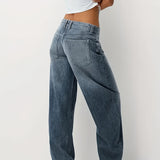 WOMEN New Plus-size Blue Casual Washed Denim Wide-leg Pants