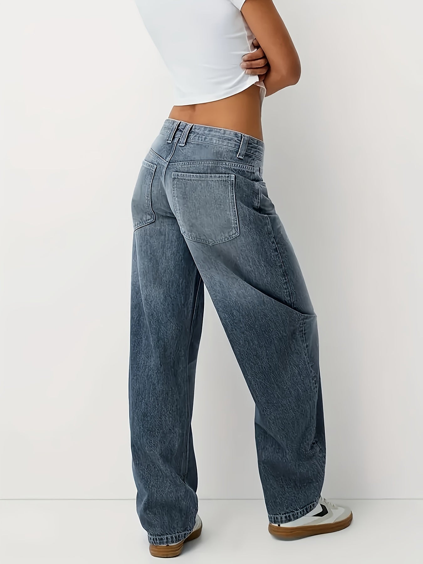 WOMEN New Plus-size Blue Casual Washed Denim Wide-leg Pants