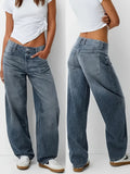 WOMEN New Plus-size Blue Casual Washed Denim Wide-leg Pants